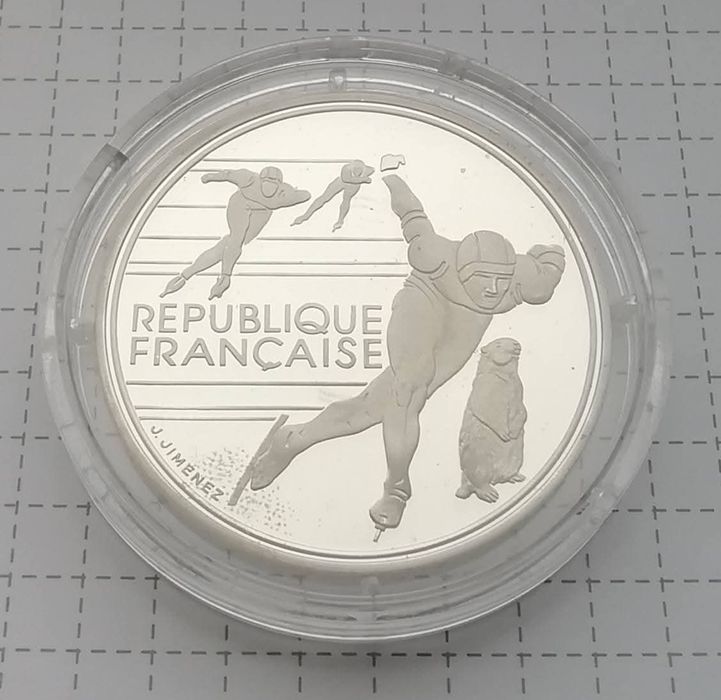 Франція 100 франків 1990р. СРІБЛО. ПРУФ. Олімпіада. Ковзани.