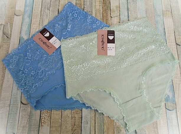 pakiet 2 szt./  majtki bawełniane z koronką XL  niebieskie i miętowe