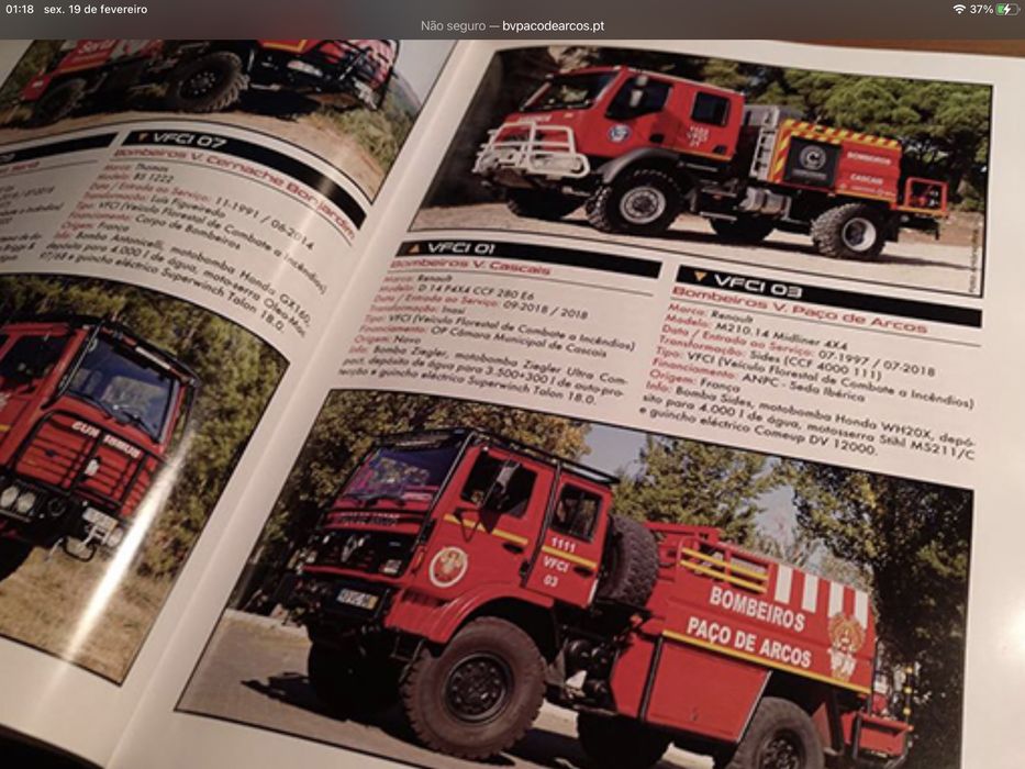 Livro das viaturas de bombeiros nacionais.