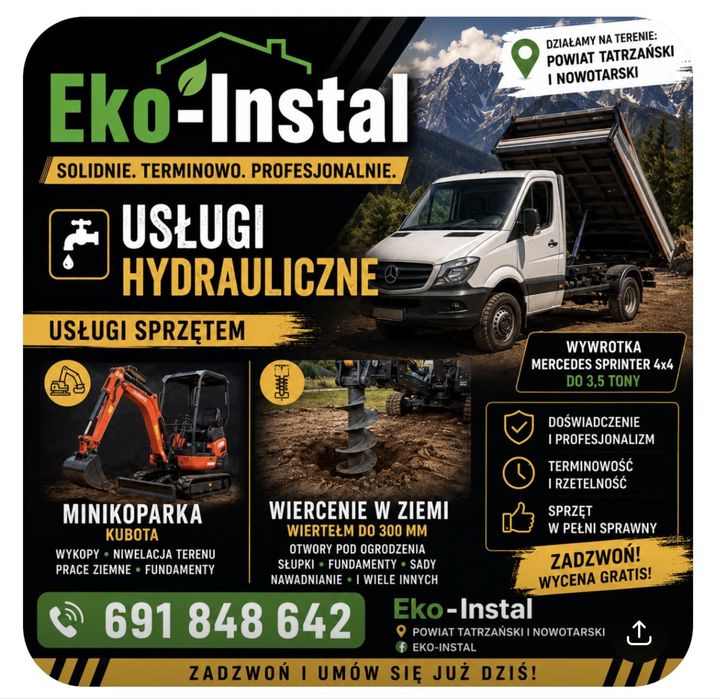 Usługi minikoparką i transportowe do 3,5 t