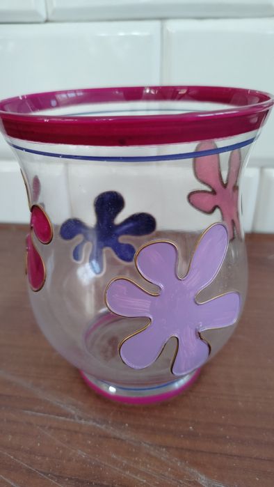 Przeźroczysty wazon stylizowany ręcznie malowany 15cm używany