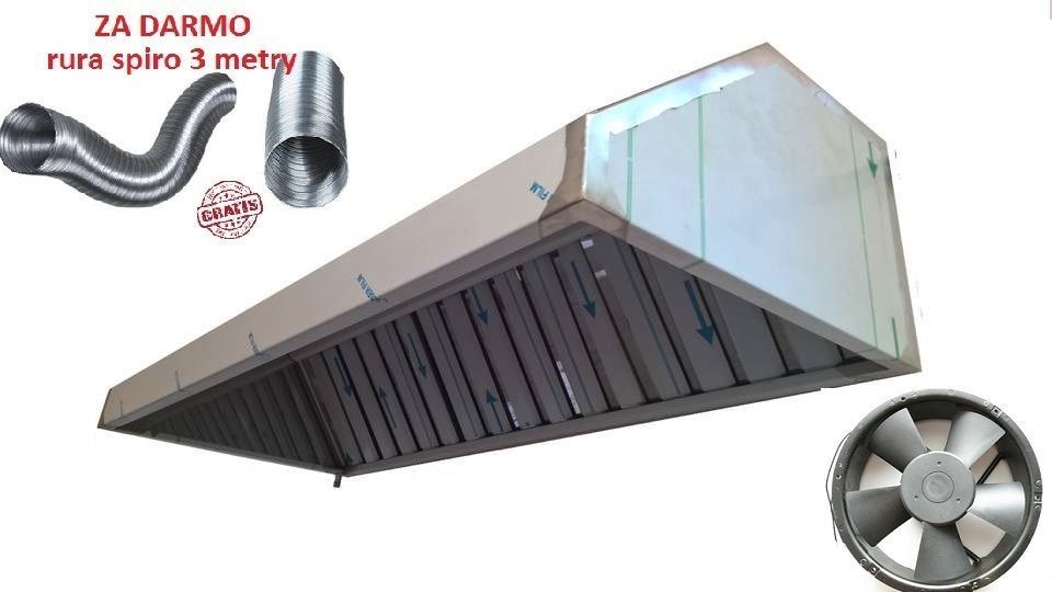 Okap gastronomiczny 150x70x40 filtry wentylator stal nierdzewna kurier