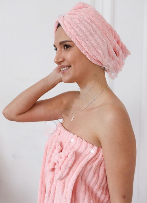 Набір рушник халат жіночий  банний сауна мікрофібра подарунковий