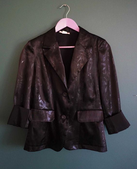 Marynarka czarna motyw wzór połyskująca błyszcząca 38 M