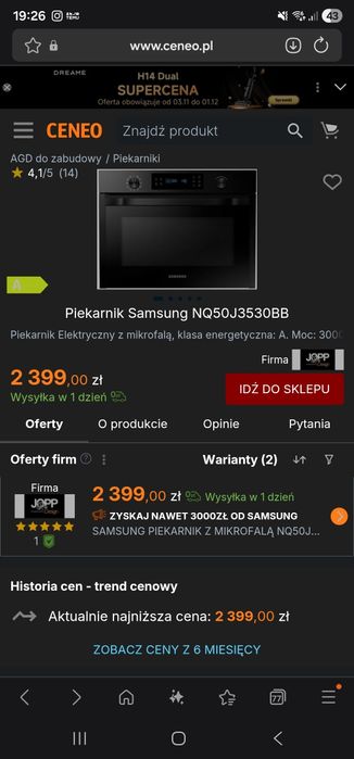 Samsung NQ50J3530BB – kompaktowy piekarnik z grillem i mikrofalą