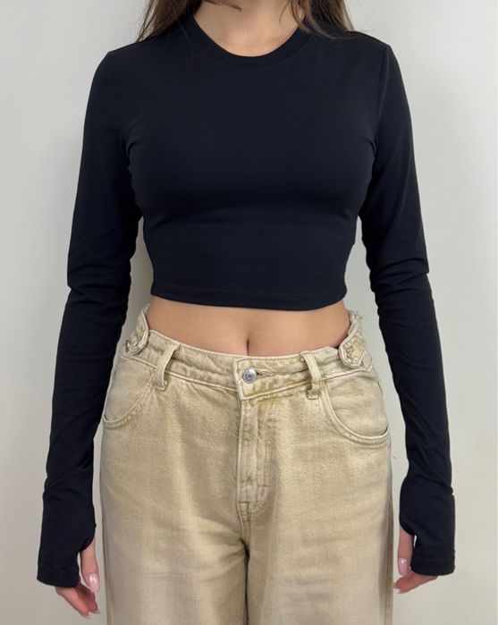 Лонгслів слім у двох довжинах(кроп+ подовжений) у розмірах S/M/L/XL