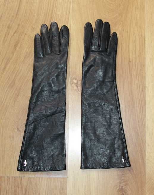 Ochnik skóra owcza długie rękawiczki skórzane czarne