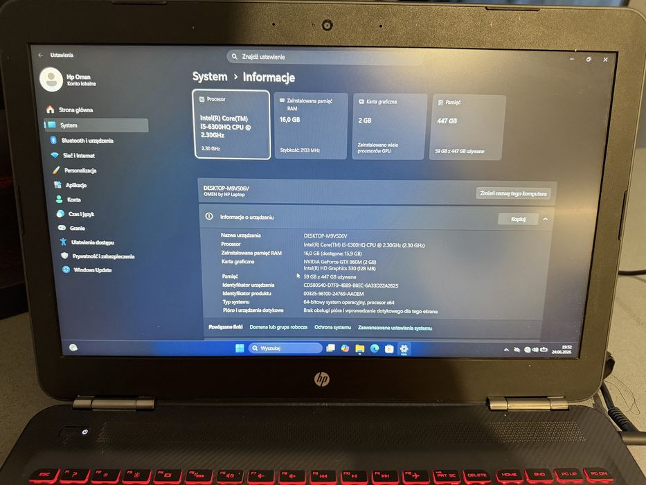 Laptop GAMINGOWY Hp Omen nvidia GTX I5 16 gb ram 500 SSD