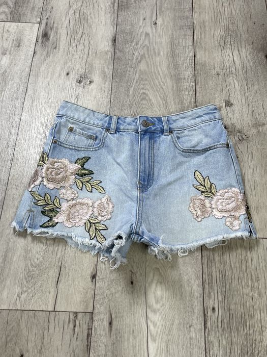 New look denim шорты 38 S-M размер женские джинсовые голубые с принтом