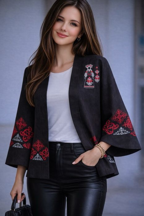 Стильні жіночі кашемірові вишиті жакети піджаки