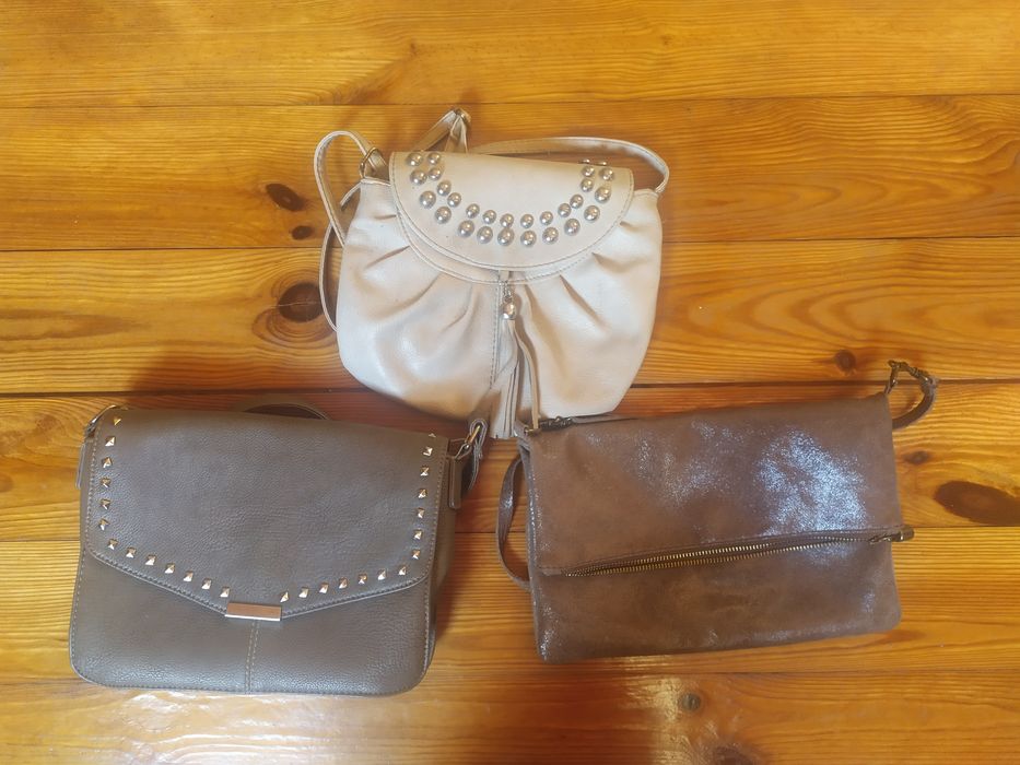 Torebka listonoszka komplet beż brąz chwost