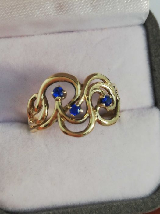 WŁOSKI bajkowy pierścionek szafirowy Lśniący błyszczący