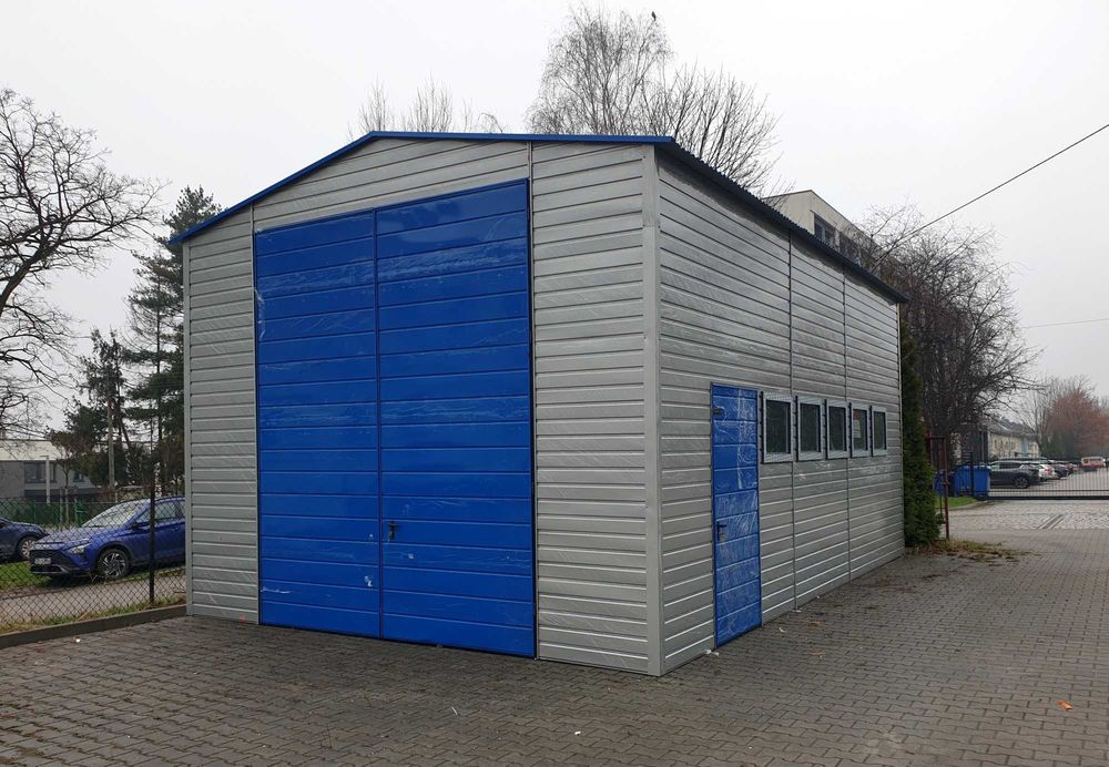 Blaszana hala 5×8m – srebrny/niebieski