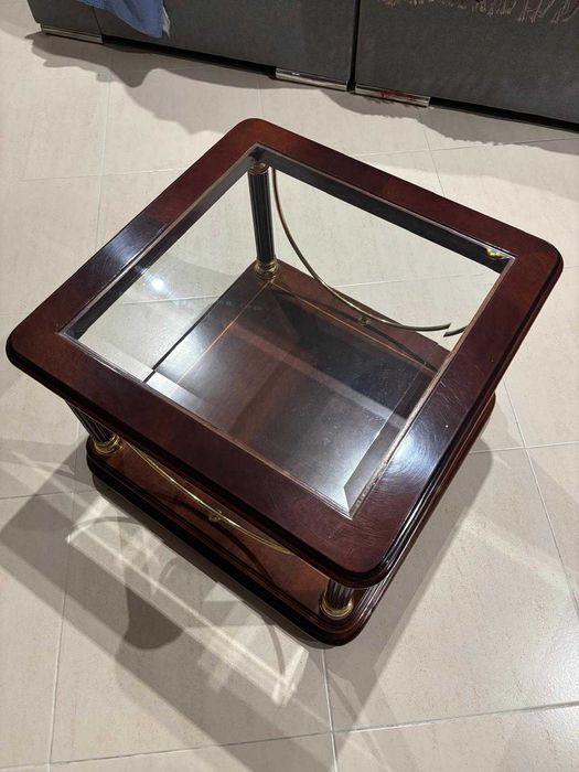 2 mesas apoio sala - madeira, metal, vidro