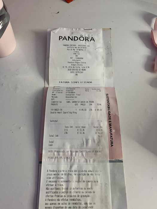 Anel pandora original com talao