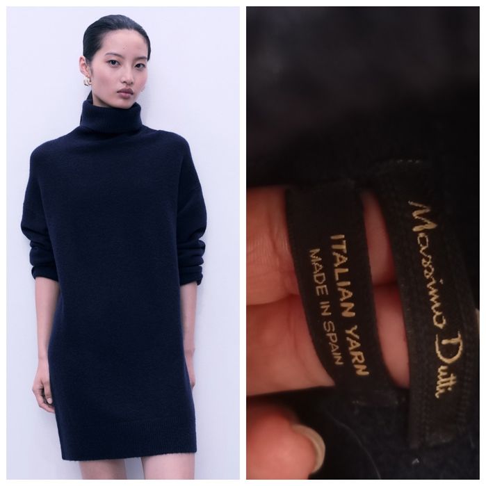 MASSIMO DUTTI S Wool Cachemire Blend granatowa sukienka 95% wełna
