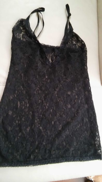 Koronkowa krótka czarna koszulka, seksi, s/m