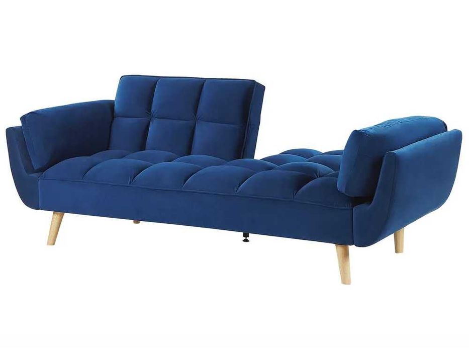 Sofa rozkładana dla 3 osób ASBY Welur Granatowy Beliani