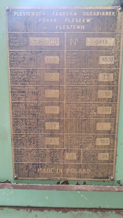 Tokarka TUM 35 D1 x 1000; Pleszew