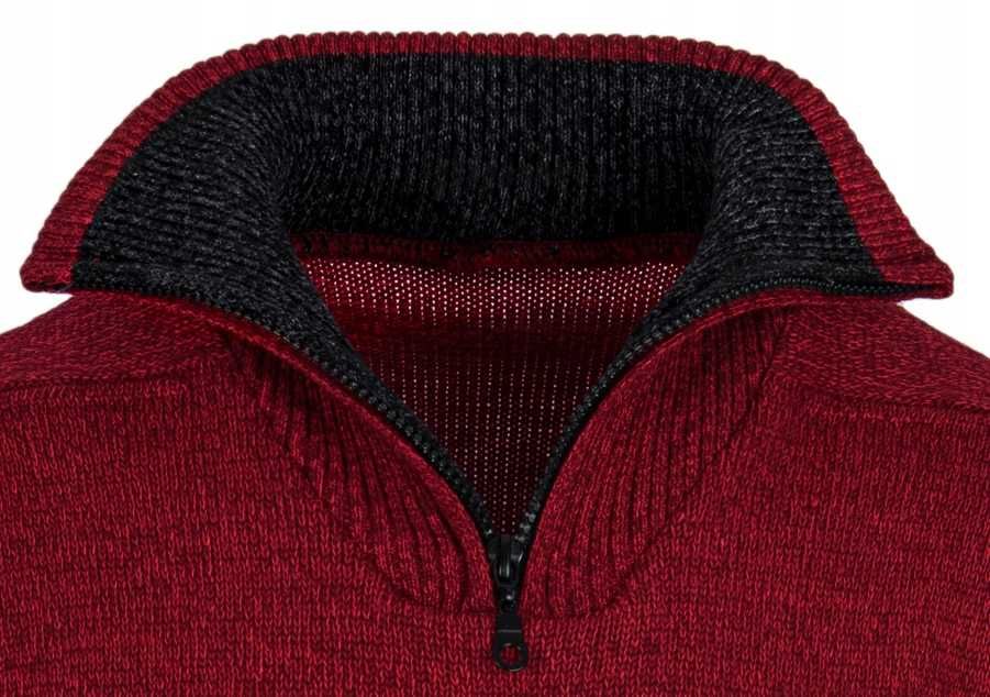 Modny Sweter Męski Golf Półzamek Czerwony - L