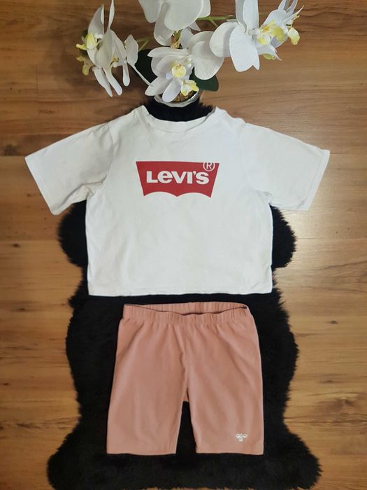Cudny zestaw:) krótka bluzeczka LEVI'S krótkie legginsy HUMMEL 152