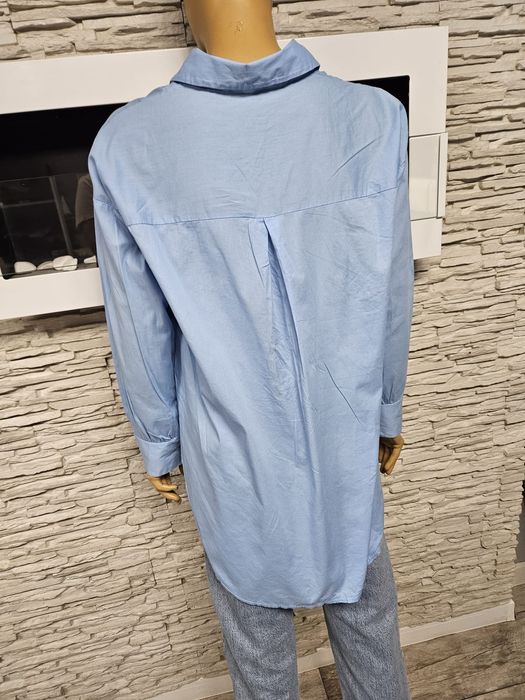Koszula przewiewna z kwiatem bawełna cekiny baby blue włoska Made in I