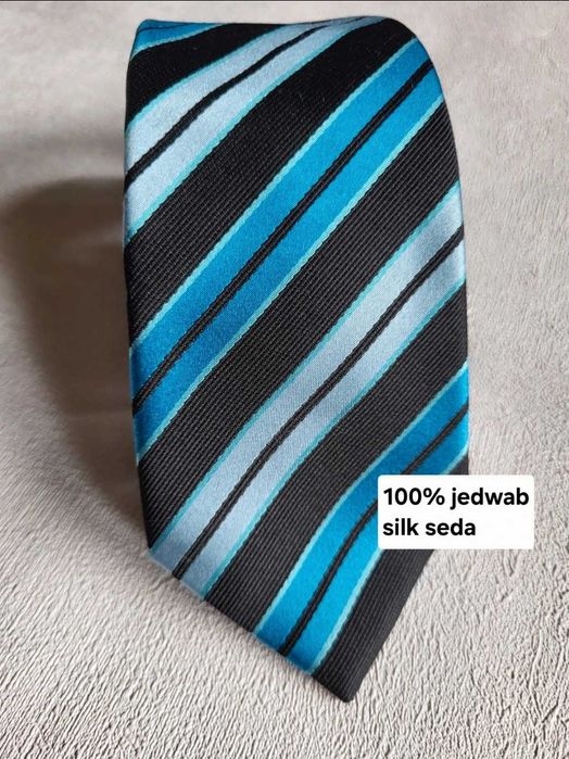 Jedwabny elegancki krawat niebieskie paski wesele ślub komunia chrzest