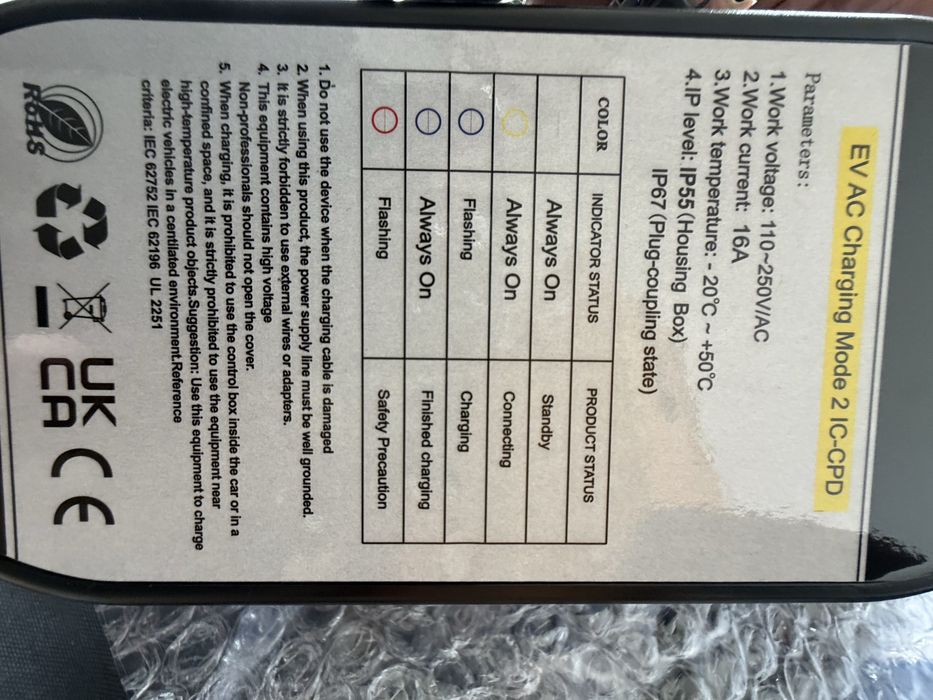 Carregador carro elétrico  Novo