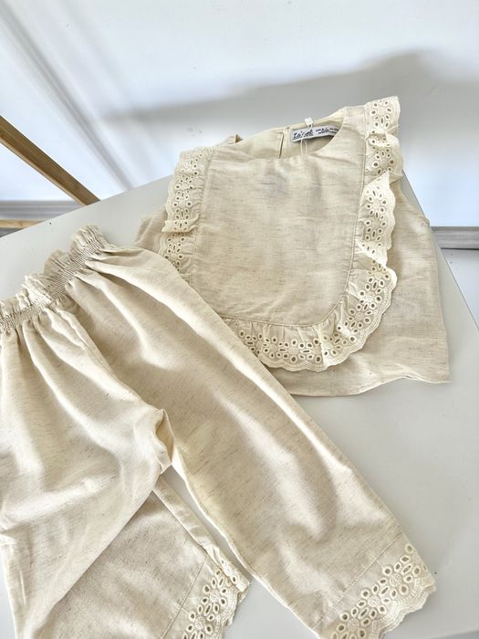 РОЗПРОДАЖ Лляний комплект з мереживом / 98,104,110,116,122 р розпродаж