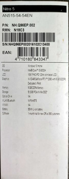 Acer Nitro 5 5-9300H 16GB RAM x2 512GB Dysk SSD RTX2060