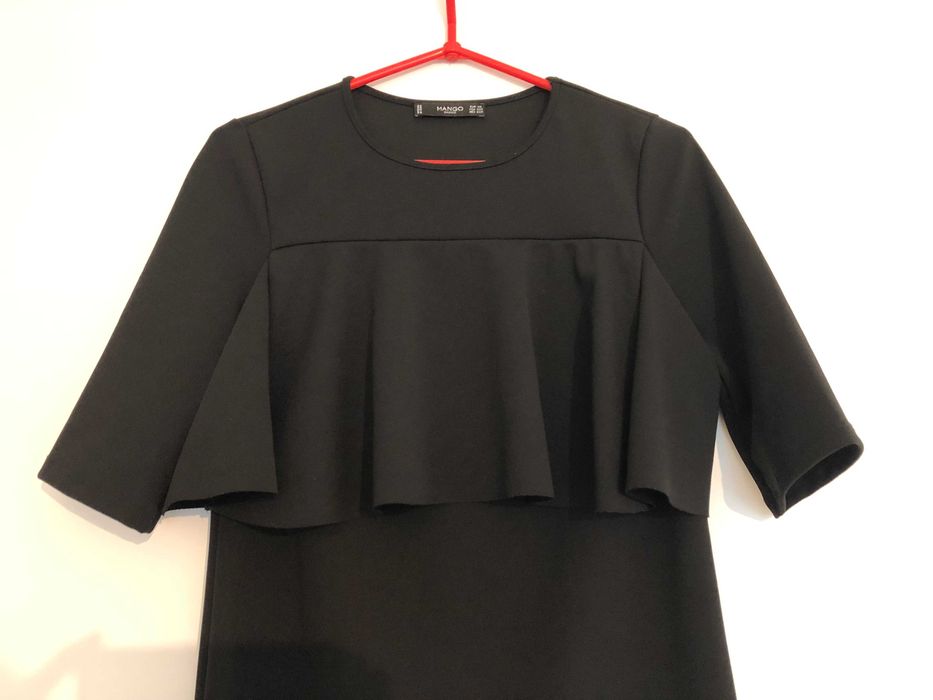 Sukienka z falbanką, mała czarna, Mango XS 34