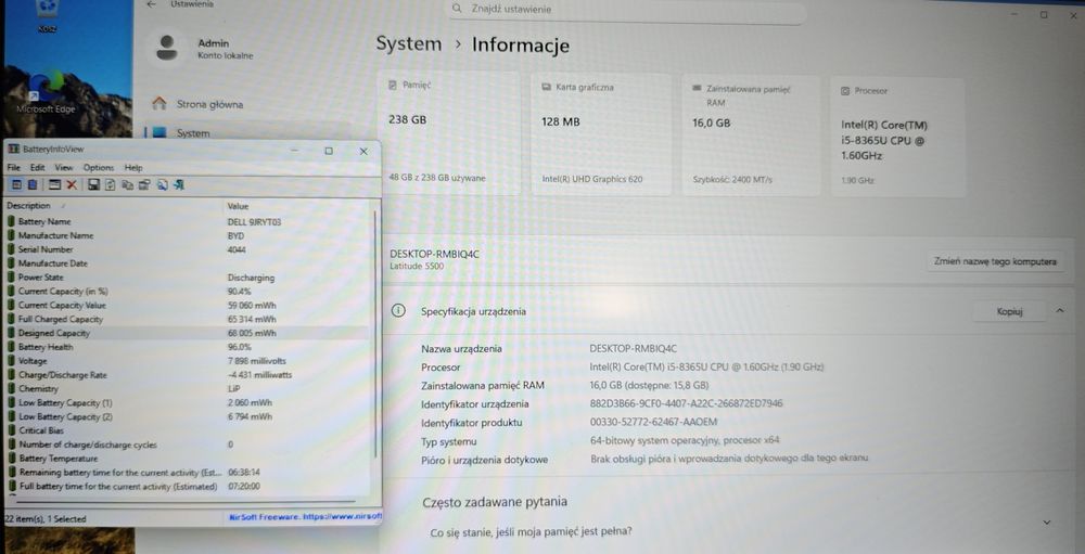 Dell Latitude 5500, i5-8gen, 16GB DDR4, 256GB, 15,6' FHD, W11 Pro