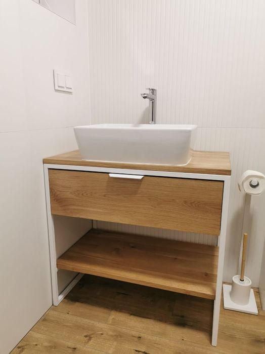 Szafka loft dębowa pod umywalkę z szufladą, dąb industrial łazienka