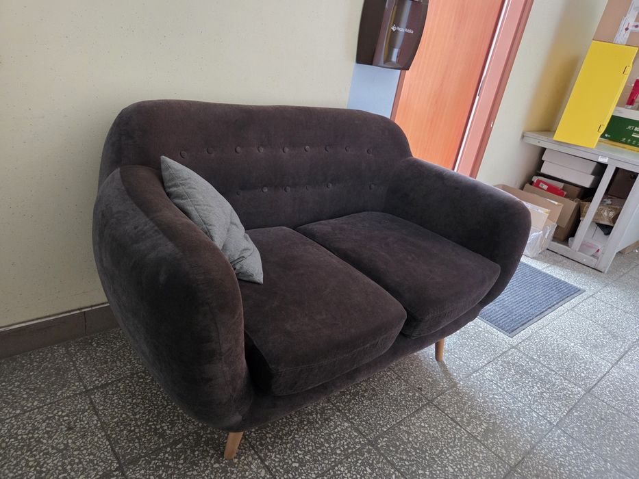 Sofa 2-osobowa welurowa szara BODO retro