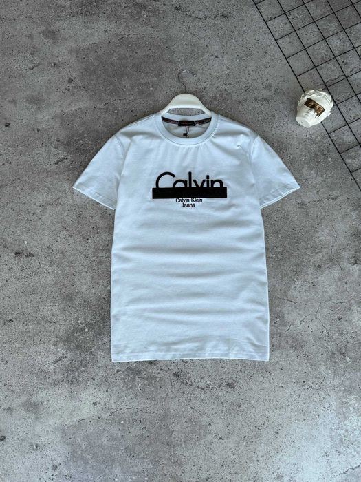 Чоловіча футболка Calvin Klein / Келвін Кляйн, бавовна, лого вишивка, біла, Туреччина
