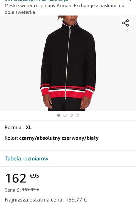 Armani exchange sweter męski rozpinany czarny rozmiar XL