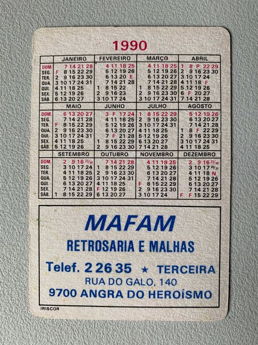 Calendários Variados de 1990 (preço unitário)