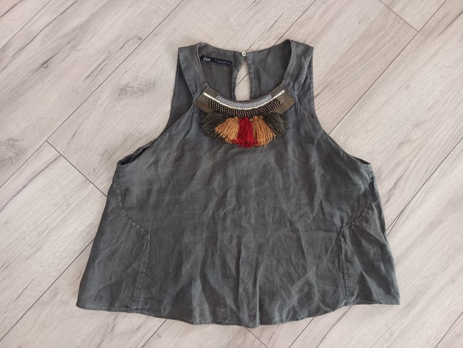 Lniana koszulka, top - Zara - rozm.s
