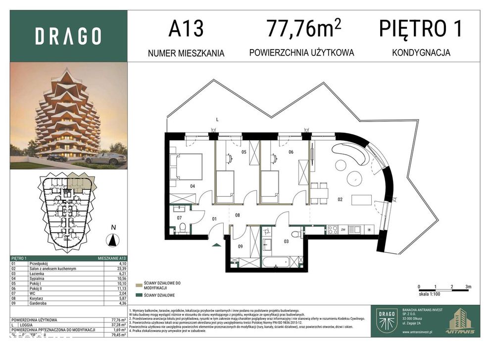 4-pokojowe mieszkanie 77m2 + loggia Bez Prowizji