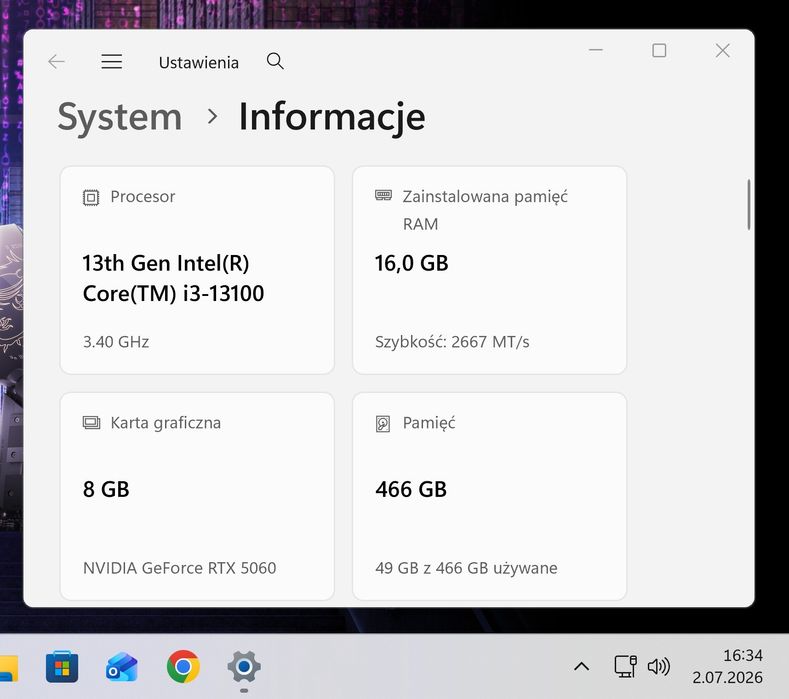 RTX 5060 / i3-13100 / 16GB RAM / 500GB SSD / Win 11