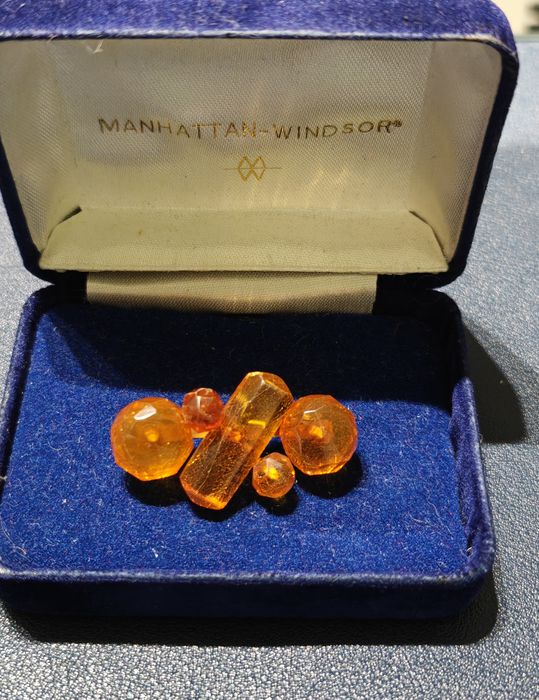 Stara złota broszka z bursztynem Vintage pr 585/14k