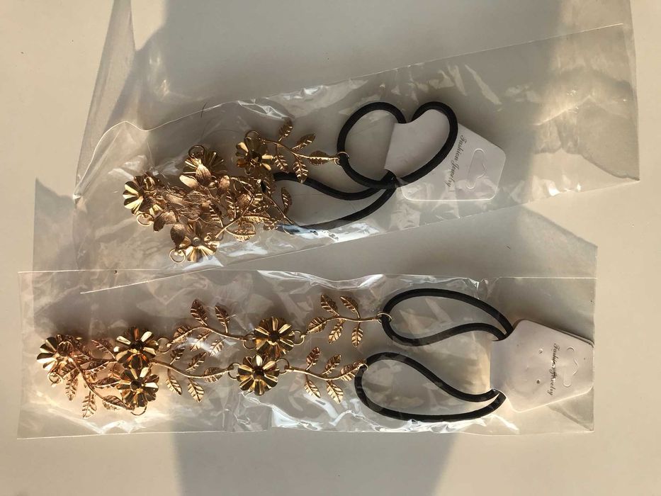 Opaska do włosów metalowe złote  kwiaty komplet 2 sztuki + GRATIS