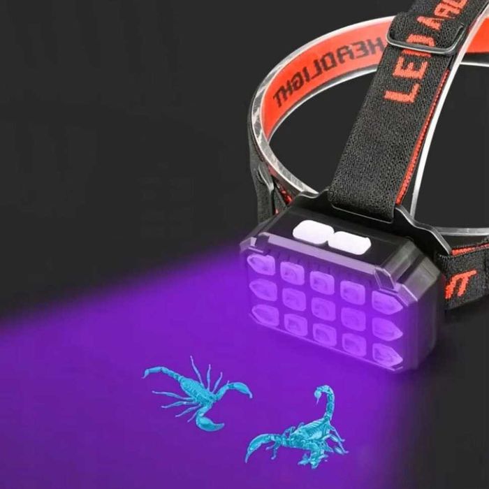 Latarka czołowa czołówka UV ultrafiolet 15LED aku USB do bursztyn LC23