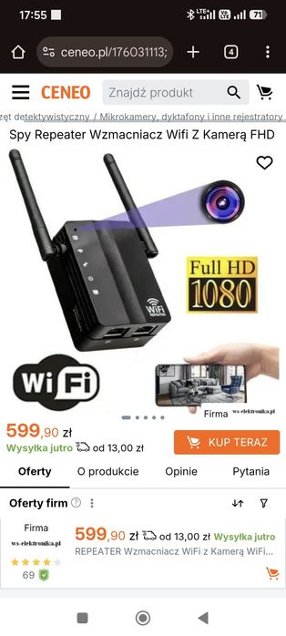 Ukryta kamera wi-fi wzmacniacz sygnału router repeter na żywo 2w1