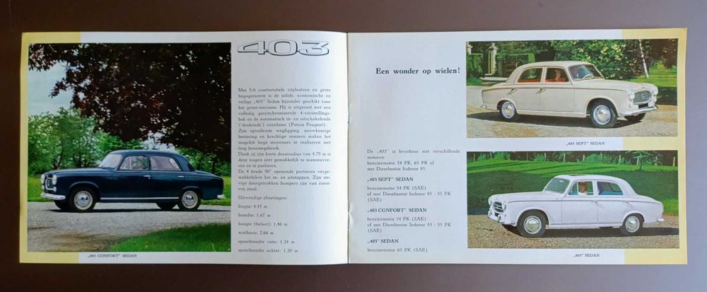 1965 Peugeot 403 folheto brochura publicidade memorabília