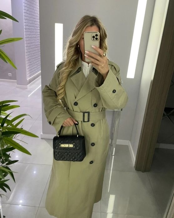 Piękny zielony płaszcz trencz z odpinanym ociepleniem Asos 36/38