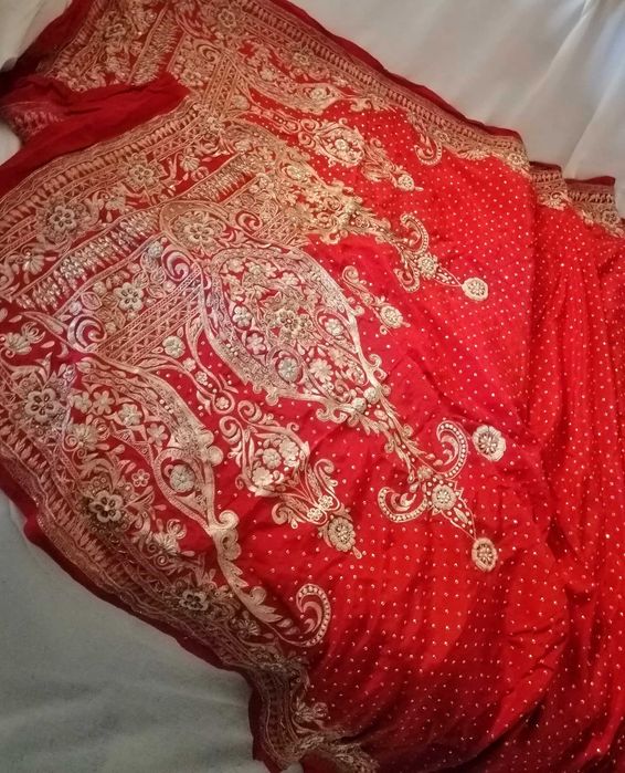 Tecido sari indiano cerimónia seda e bordado 6m