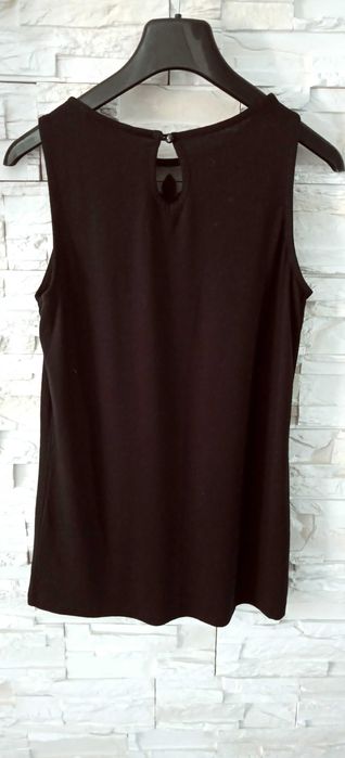 Bluzka bez rękawów damska z piękną aplikacją czarna S/36 Camaïeu