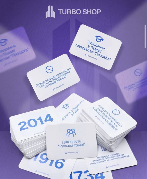 Друковані картки з датами та подіями для запамʼятовування з історії Ук