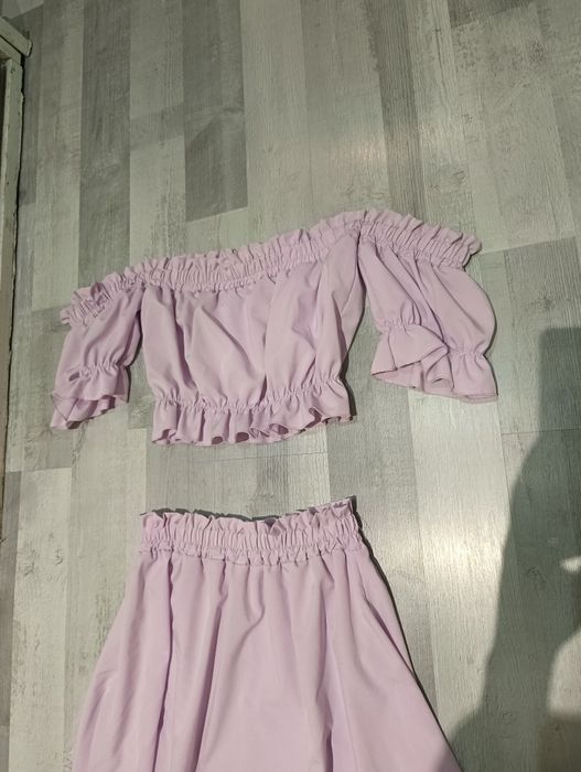 Lato zestaw Crop top spódnica komplet liliowy uni hiszpanka sukienka